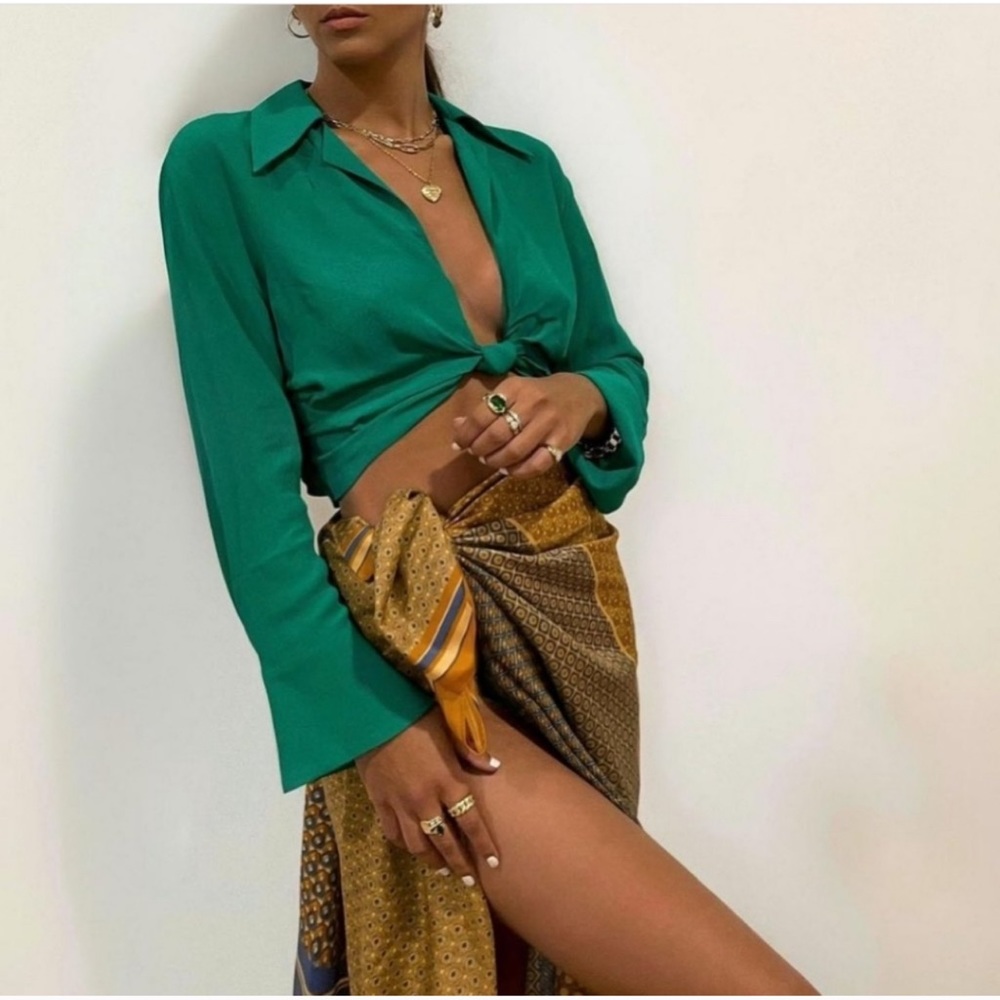 NWT ZARA Knotted Crop Top Green S Blogger’s Fav - Picture 5 of 13